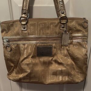 Coach Metallic Gold Logo Jacquard Tote